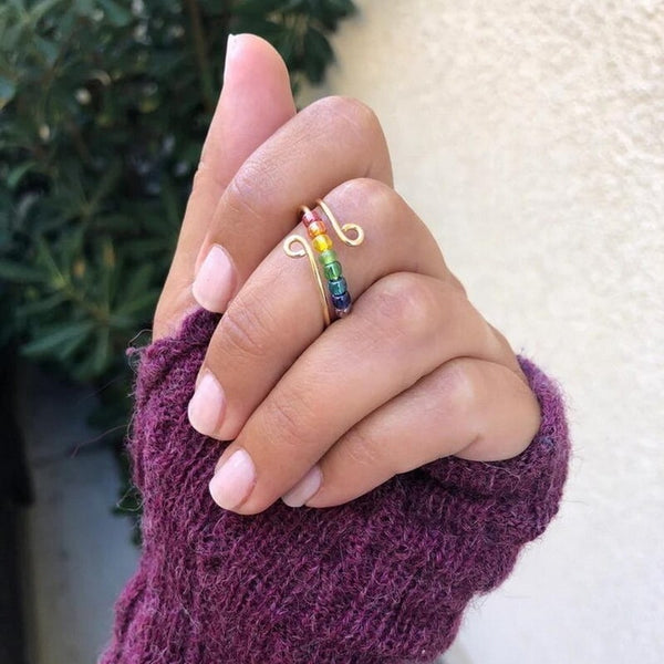 Bague Anti Stress Pivotante Acier Inoxydable Avec Pattes Arc En Ciel