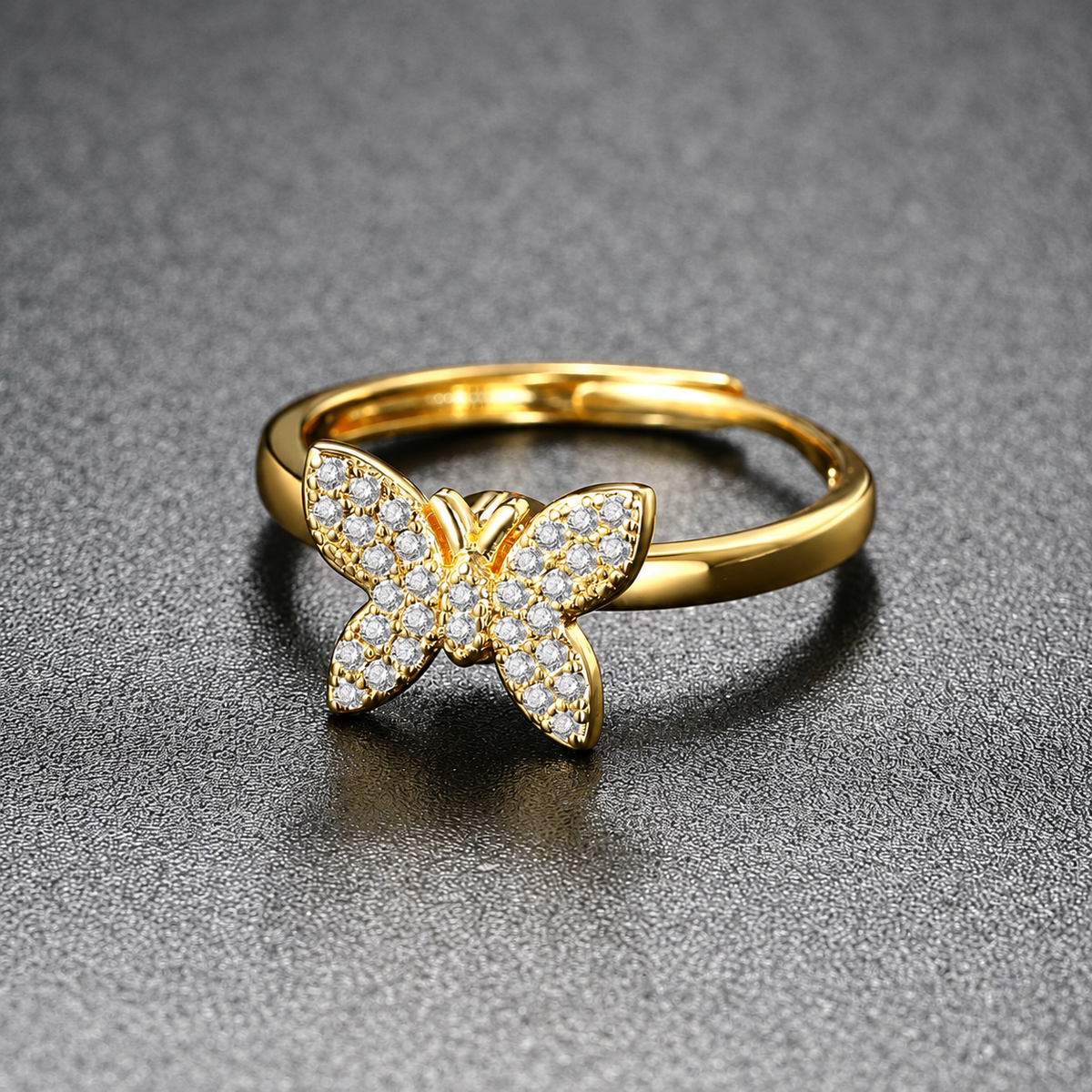 Bague anti-stress rotative Papillon Orné, papillon entièrement pavé de petites pierres