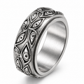 Bague anti-stress anneau tournant Argus, anneau tournant ciselé d’yeux en relief, finition vieillie
