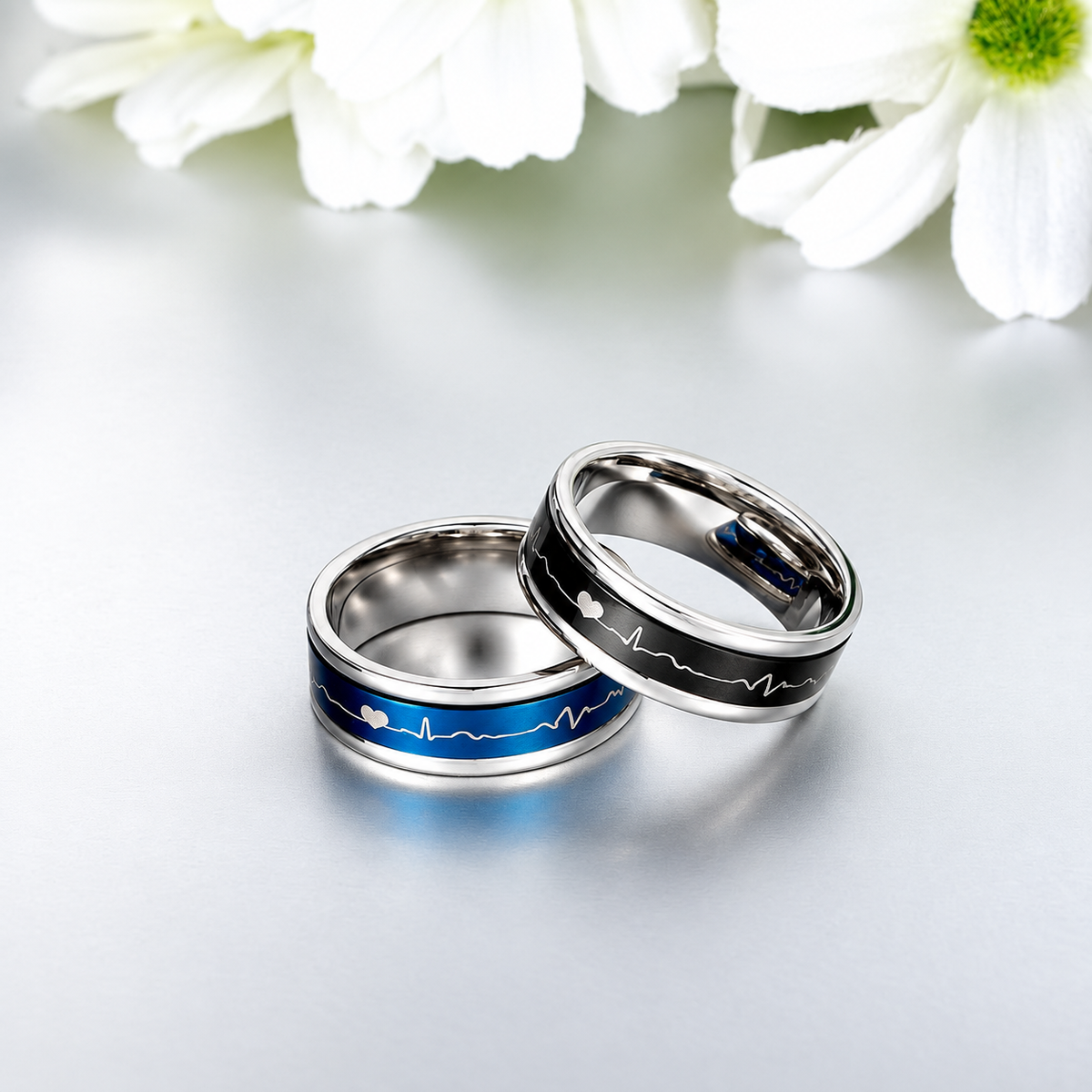 Deux bague anti-stress à anneau tournant Battement de Cœur.