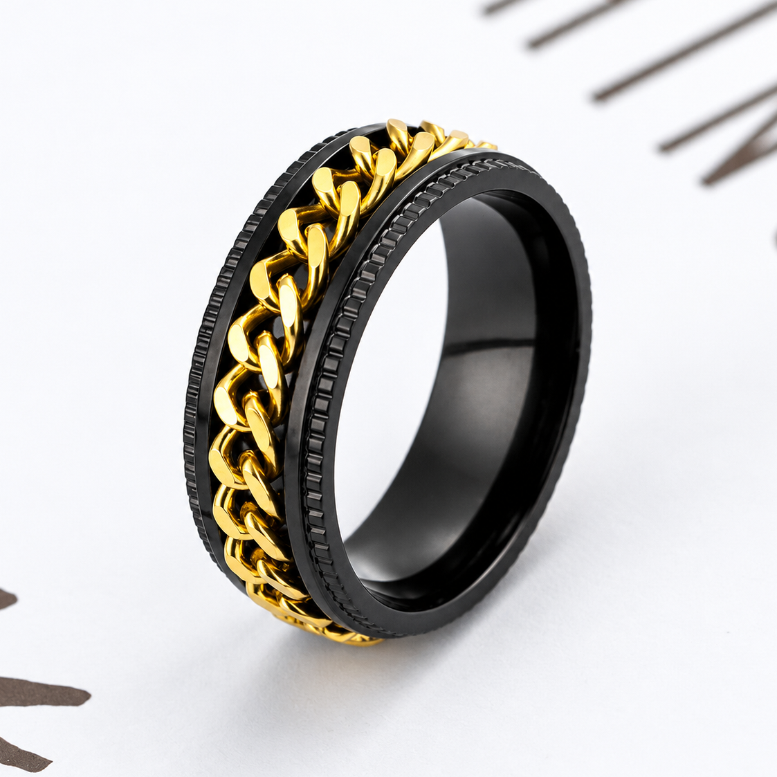 Bague anti-stress à anneau tournant Blackchaine doré