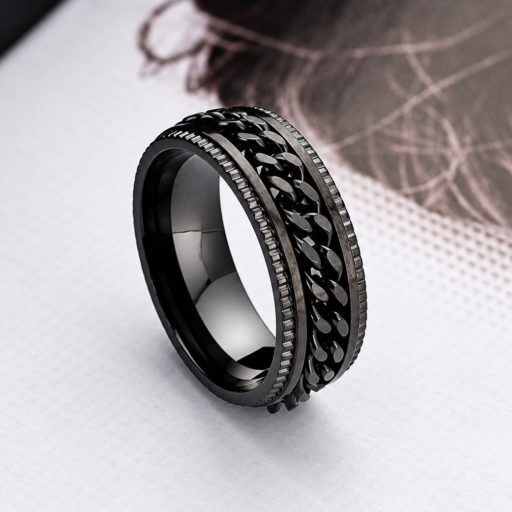 Bague anti-stress à anneau tournant Blackchaine couleur noire.