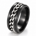 Bague anti-stress anneau tournant Blackchaîne, chaîne gourmette tournante sur bague noire aux bords crantés