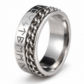 Bague anti-stress anneau tournant Chaîne Viking, bague gravée de runes vikings avec chaîne gourmette tournante