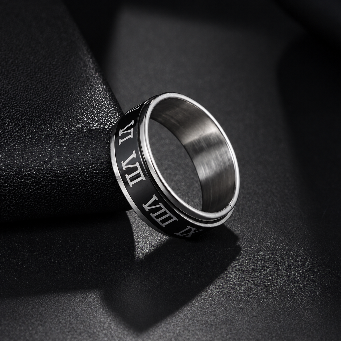 Bague anti-stress à anneau tournant Chiffre Romain couleur argent