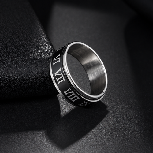 Bague anti-stress à anneau tournant Chiffre Romain couleur argent