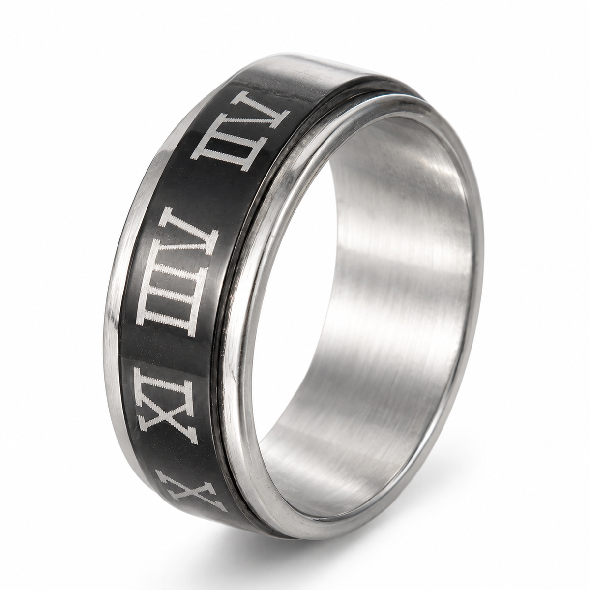 Présentation de la bague anti-stress anneau tournant Chiffre Romain.