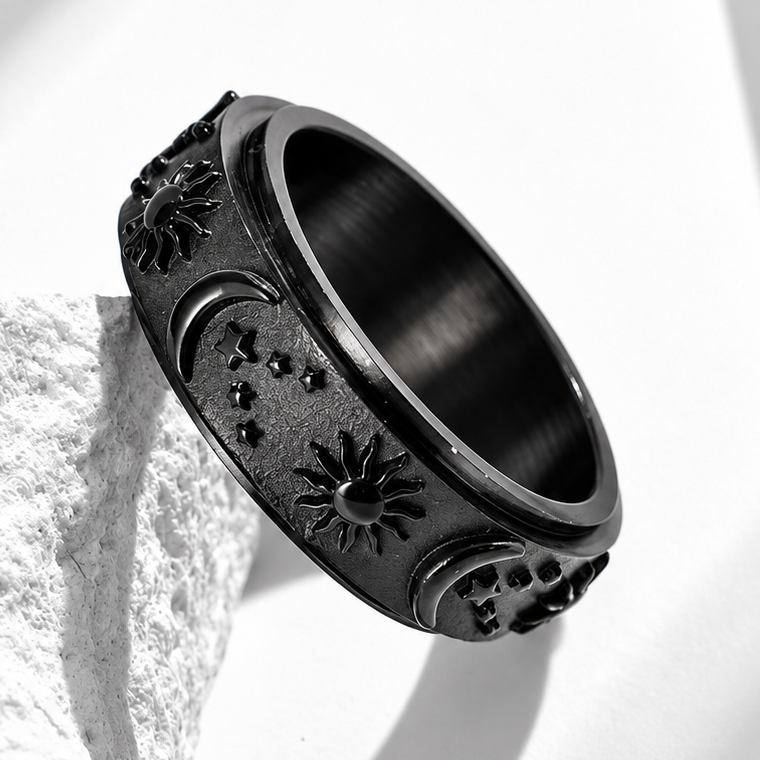 Bague anti-stress anneau tournant Circadien en coloris noir.