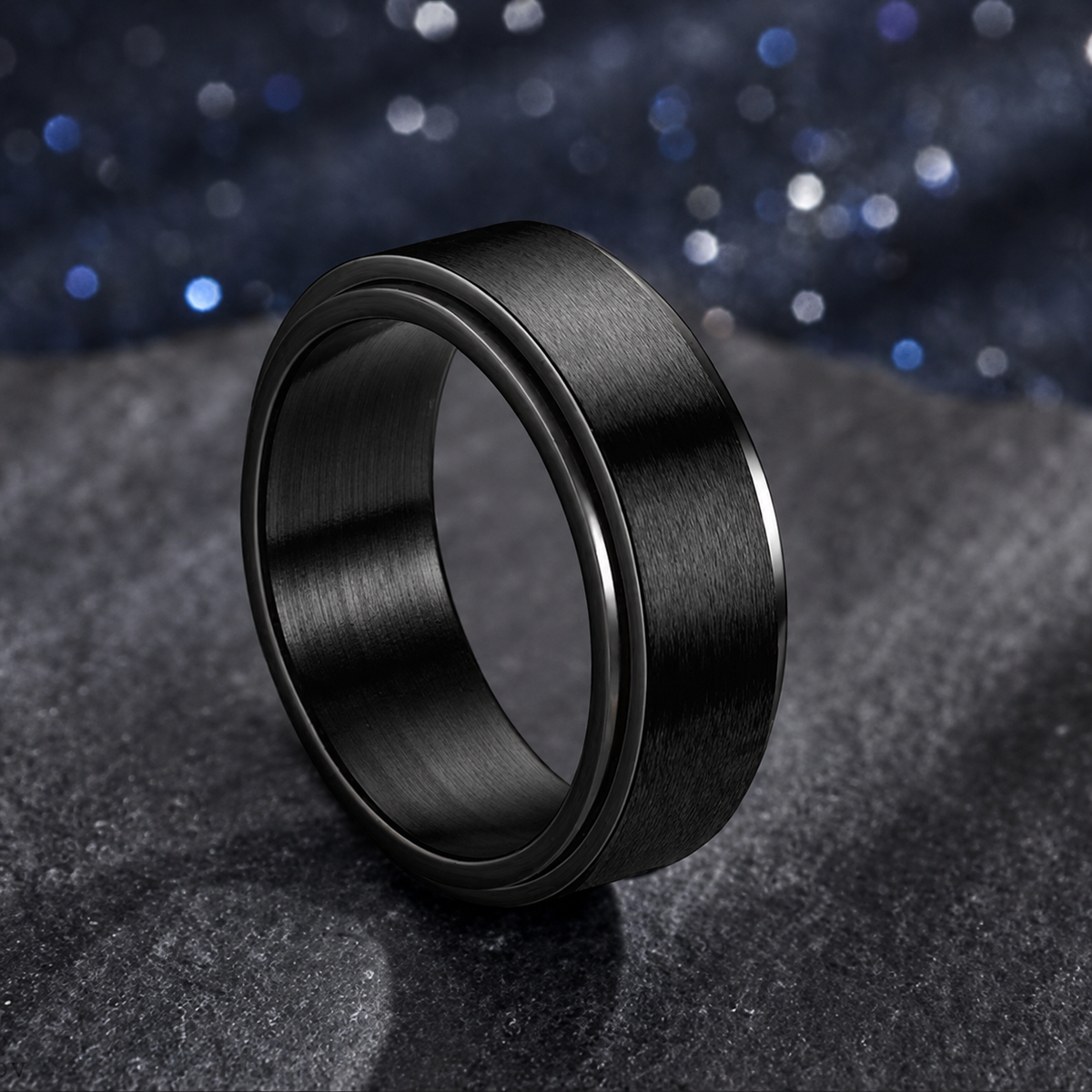 Bague anti-stress à anneau tournant Classique couleur noire.