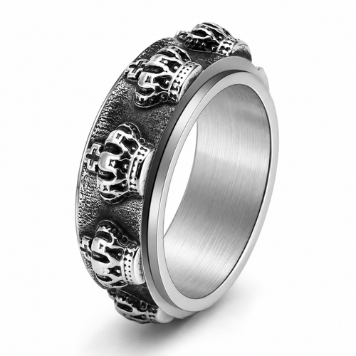 Bague anti-stress anneau tournant Couronne en coloris argenté.