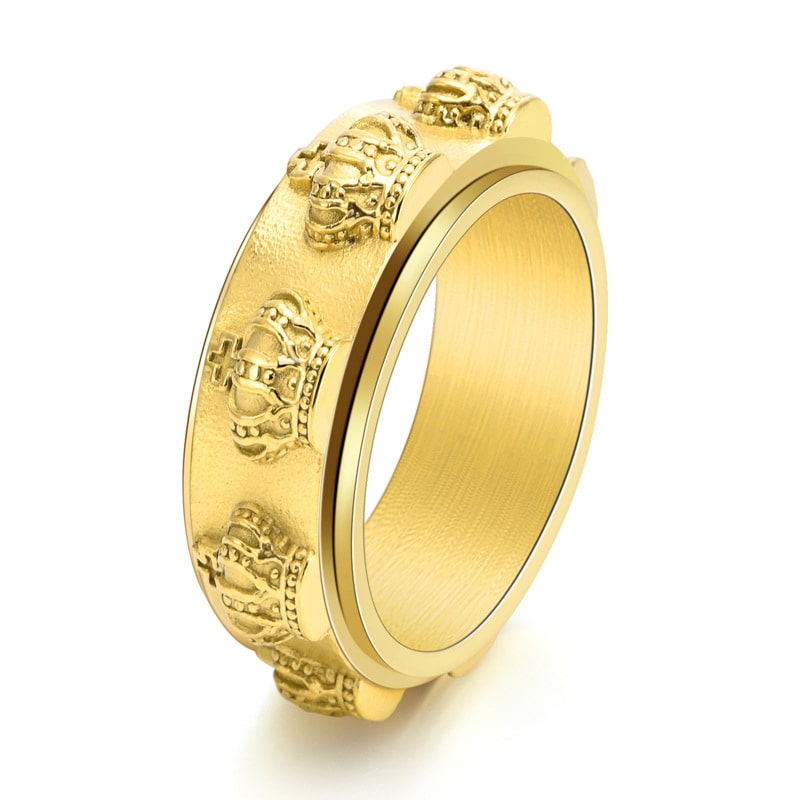 Bague anti-stress anneau tournant Couronne couleur doré