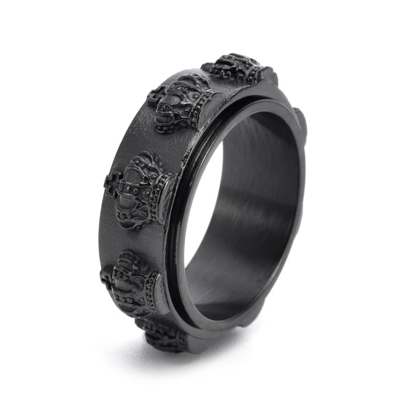 Bague anti-stress anneau tournant Couronne couleur noire