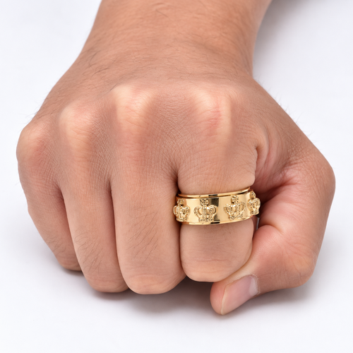 Bague anti-stress anneau tournant Couronne doré portée au doigt