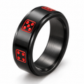 Bague anti-stress anneau tournant Dé, anneau tournant noir orné de faces de dés rouges