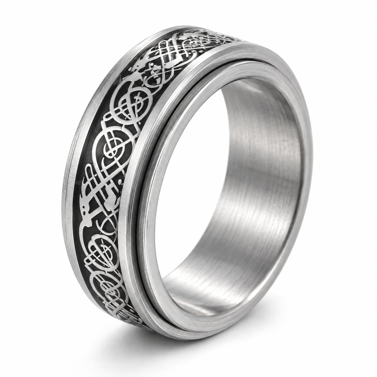 Photo principale de la bague anti-stress anneau tournant Dragon Gris.