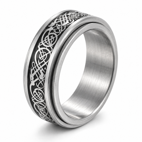 Photo principale de la bague anti-stress anneau tournant Dragon Gris.