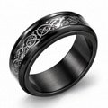 Bague anti-stress anneau tournant Dragon Nocturne, anneau tournant noir gravé d’un dragon celtique entrelacé