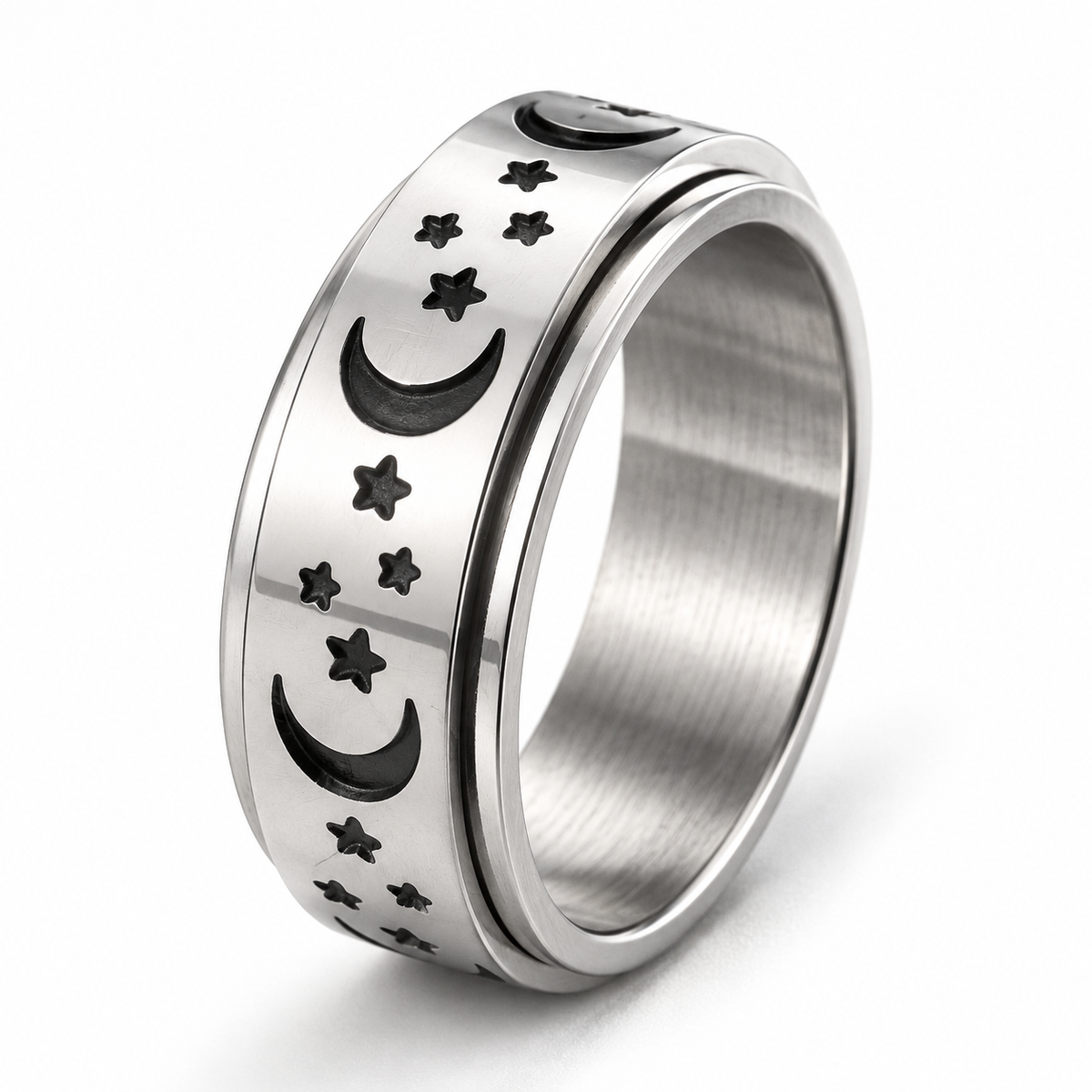 Photo principale de la bague anti-stress anneau tournant Lune Étoilé.