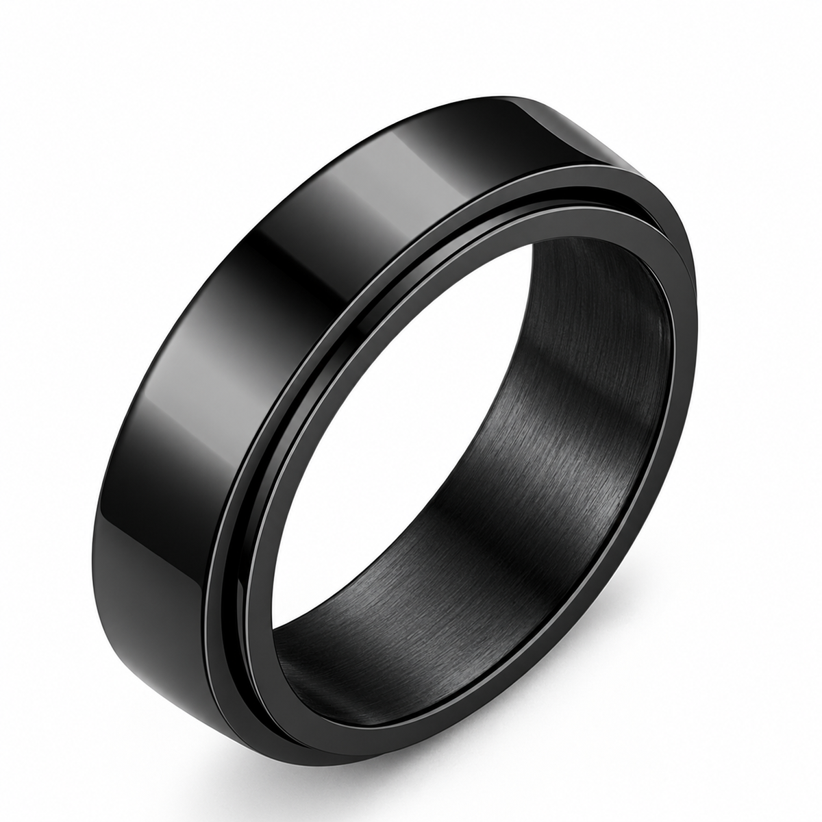 Bague anti-stress anneau tournant Minimaliste en coloris noir.