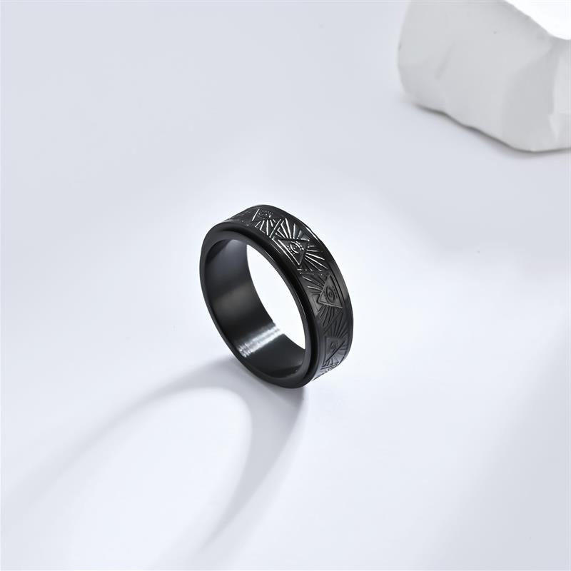 Bague anti-stress anneau tournant Œil Omniscient couleur noire
