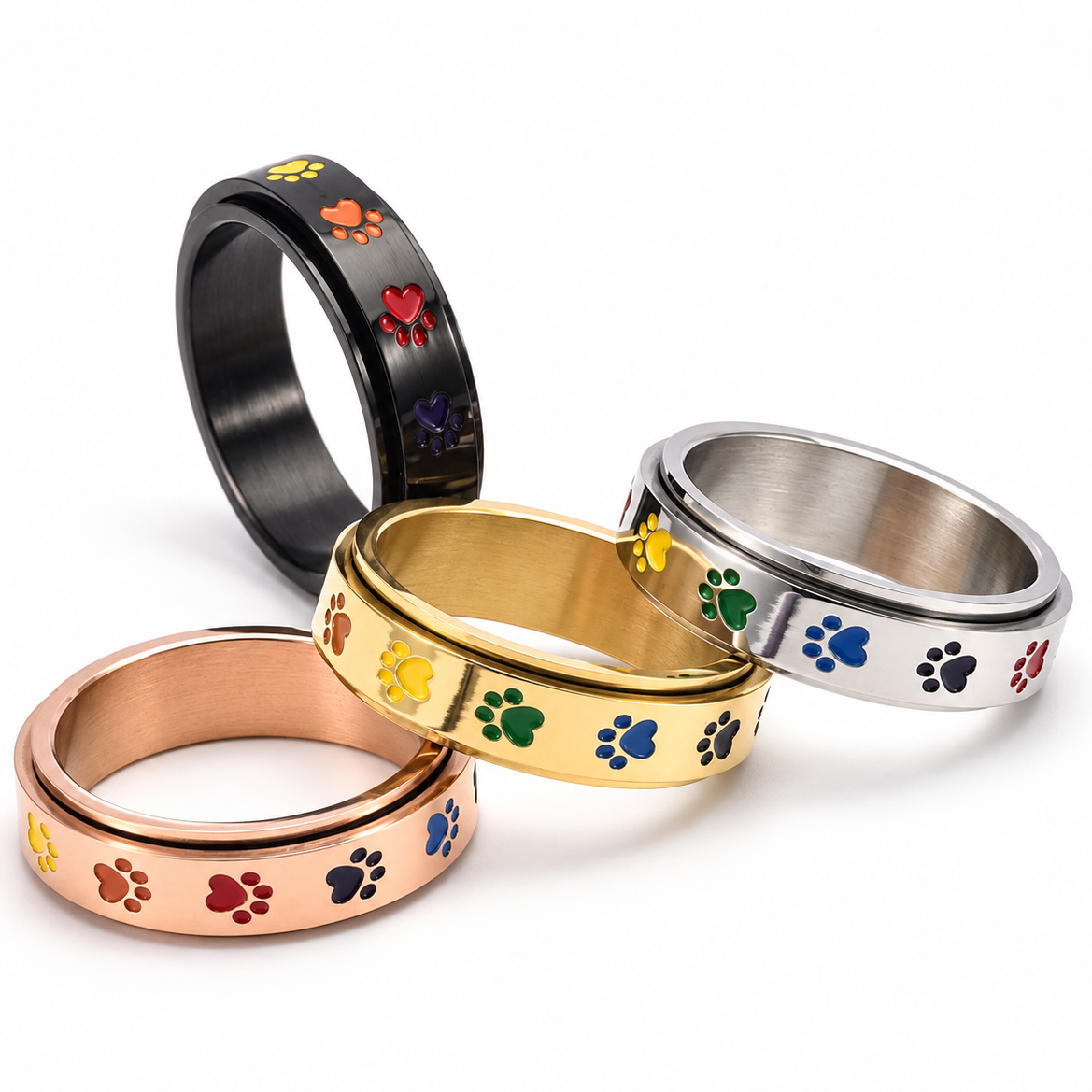 Bague anti-stress anneau tournant Patte De Chat mis en scène