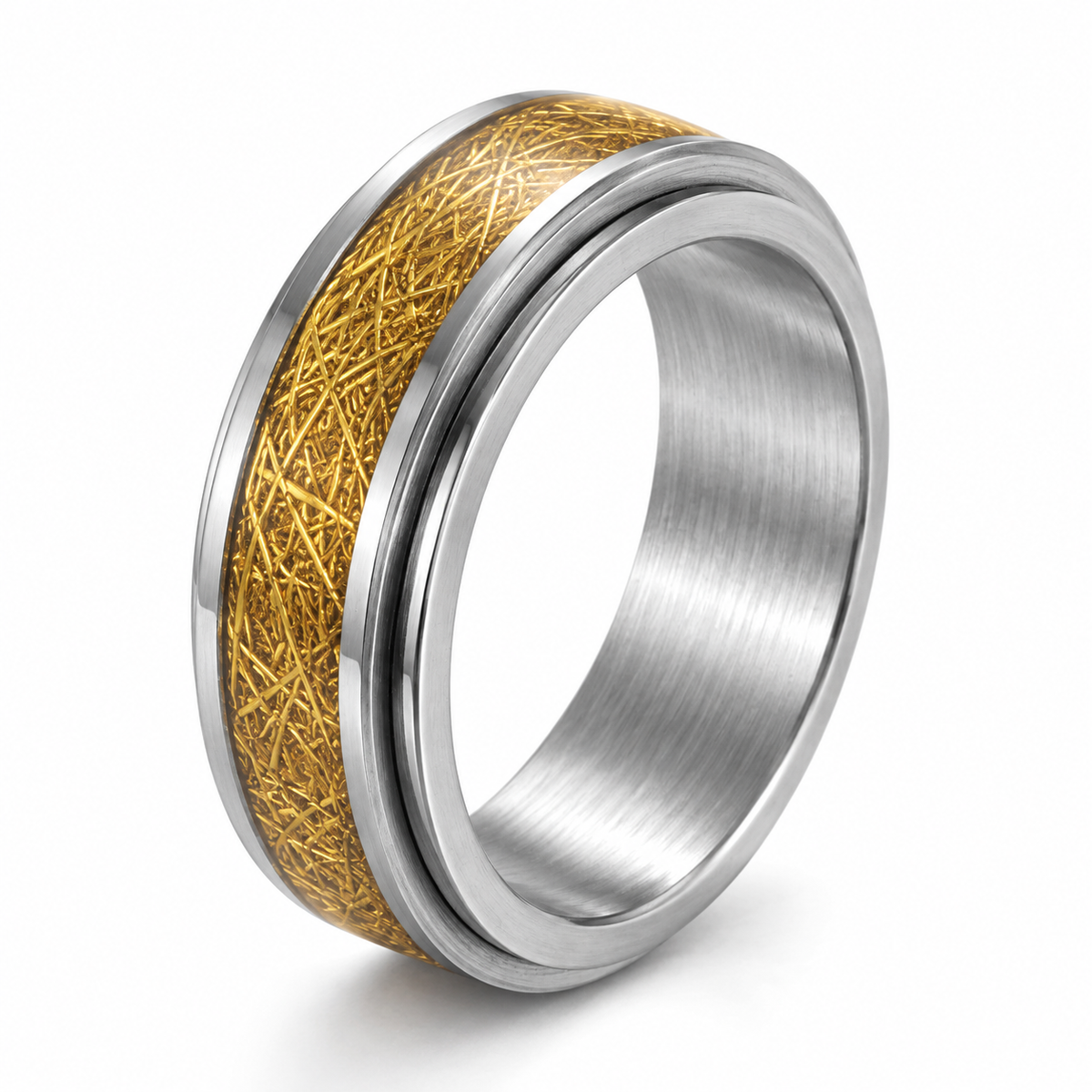 Bague anti-stress anneau tournant Rayure en coloris doré.