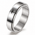 Bague anti-stress anneau tournant Sainte Croix, anneau tournant lisse gravé d’une croix