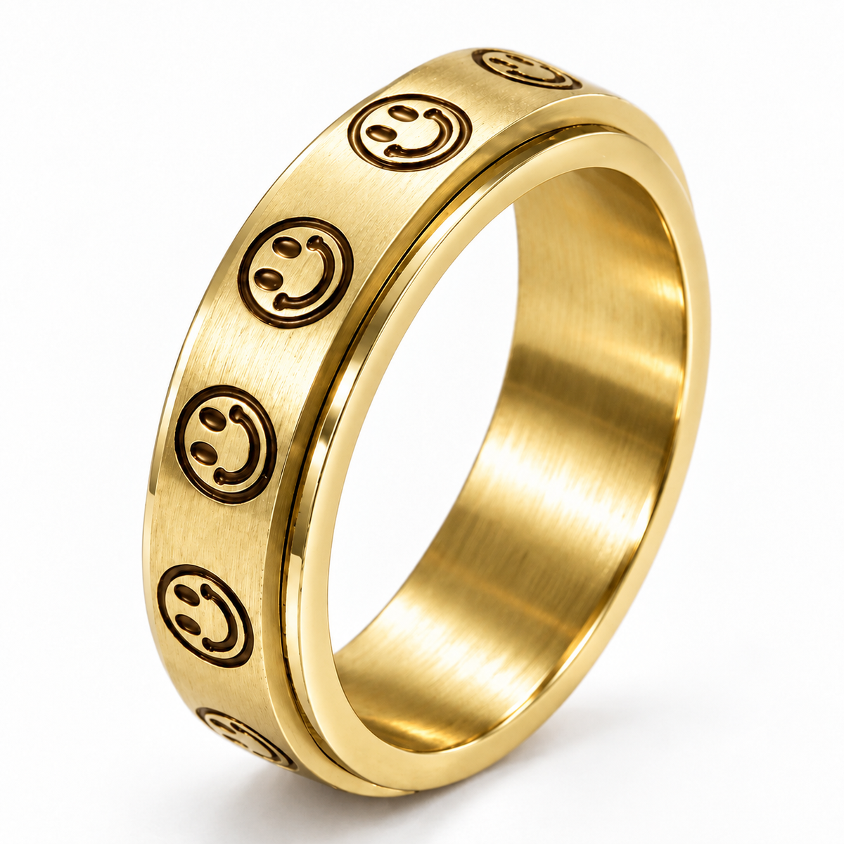 Bague anti-stress à anneau tournant Smile dorée.