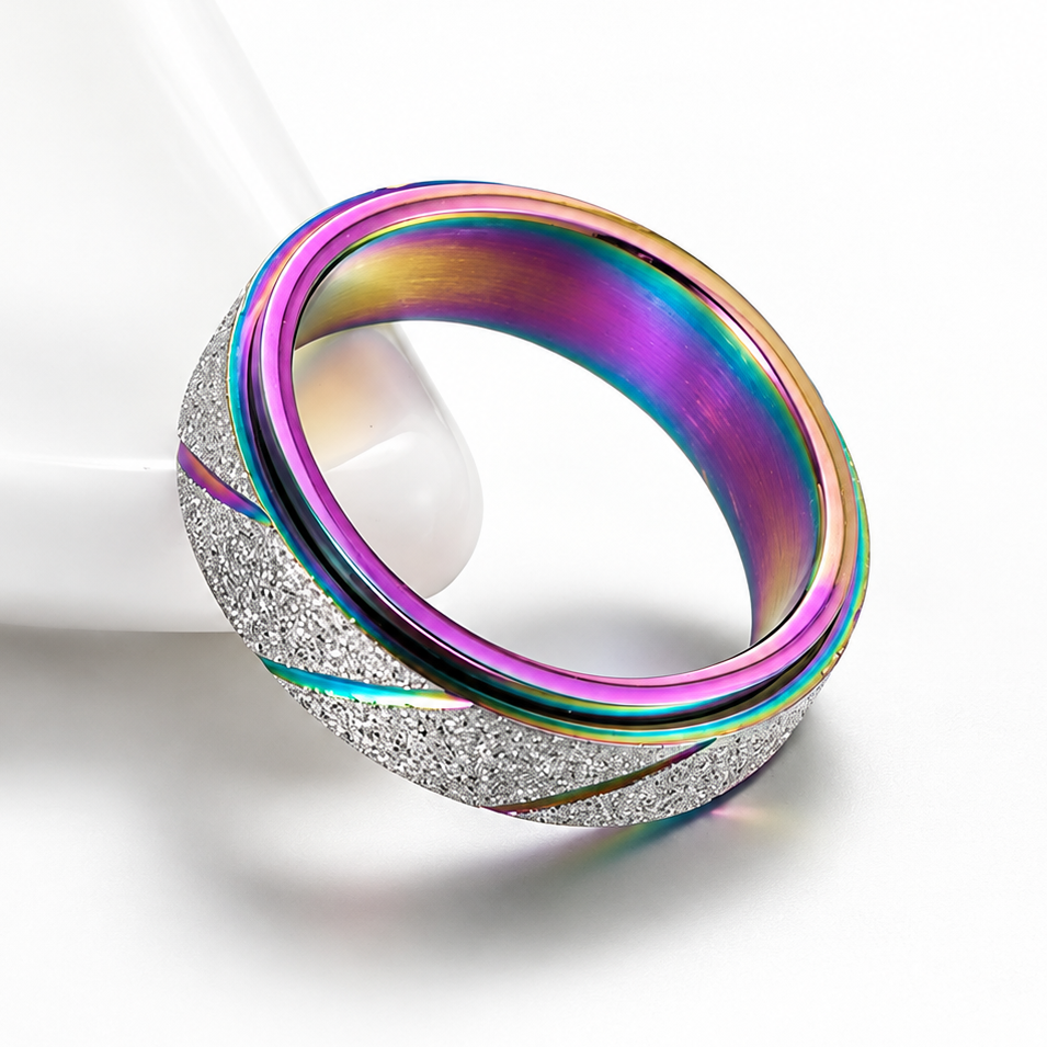 Bague anti-stress à anneau tournant Strie couleur multicolore