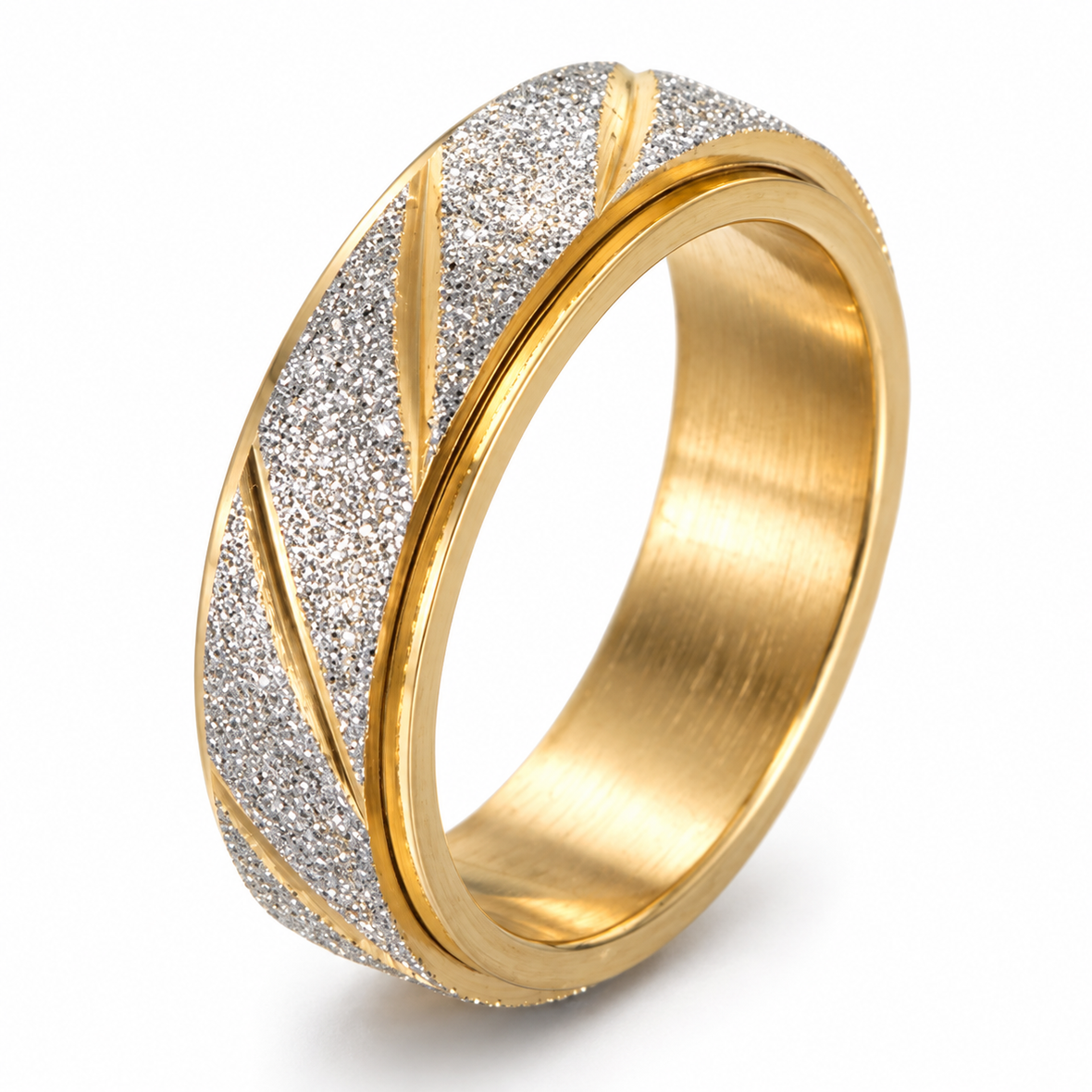Bague anti-stress anneau tournant Strie en coloris doré.
