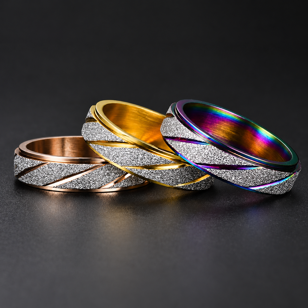 Toutes les couleurs de la bague anti-stress à anneau tournant Strie