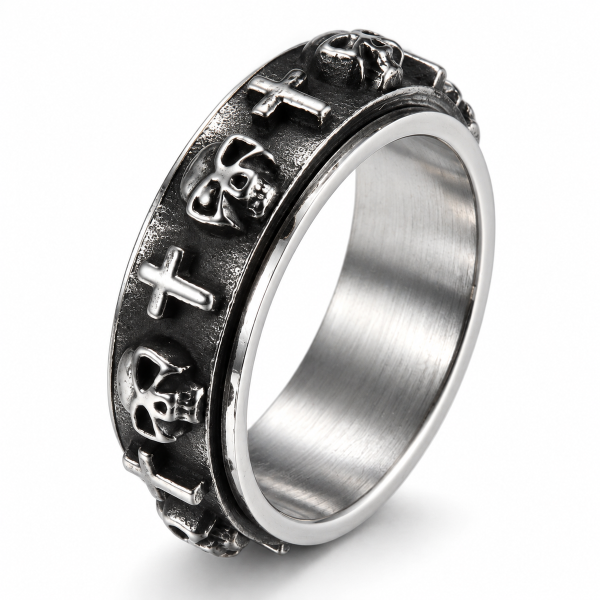 Photo principale de la bague anti-stress anneau tournant Tête de Mort.