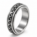 Bague anti-stress anneau tournant Vague, anneau tournant ciselé de vagues enroulées, patine sombre