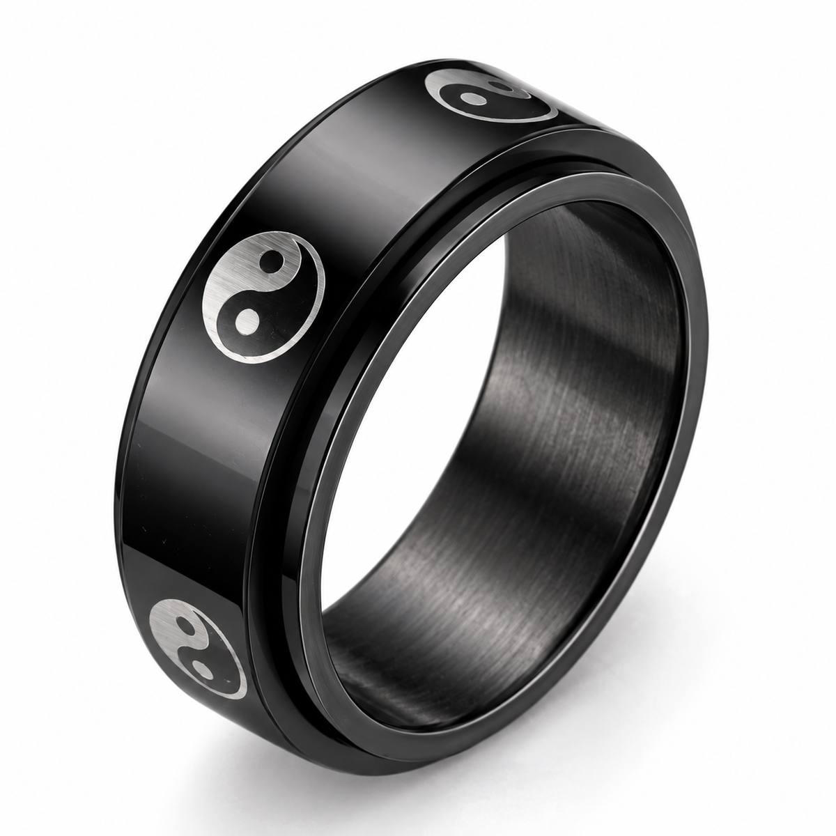 Photo principale de la bague anti-stress anneau tournant Yin Yang.