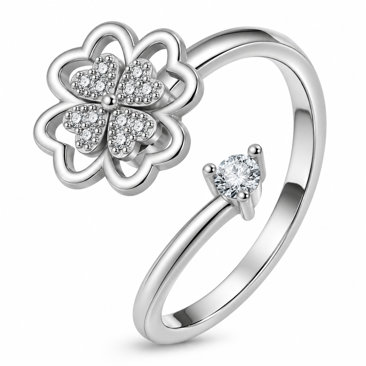 Bague anti-stress rotative Pétale d'Amour en coloris argenté.