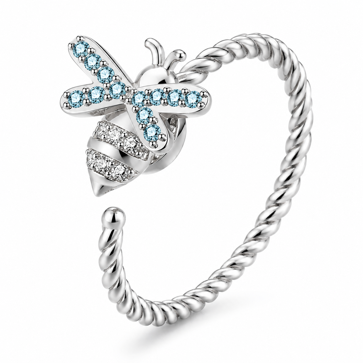 Bague anti-stress rotative Abeille en coloris argenté.