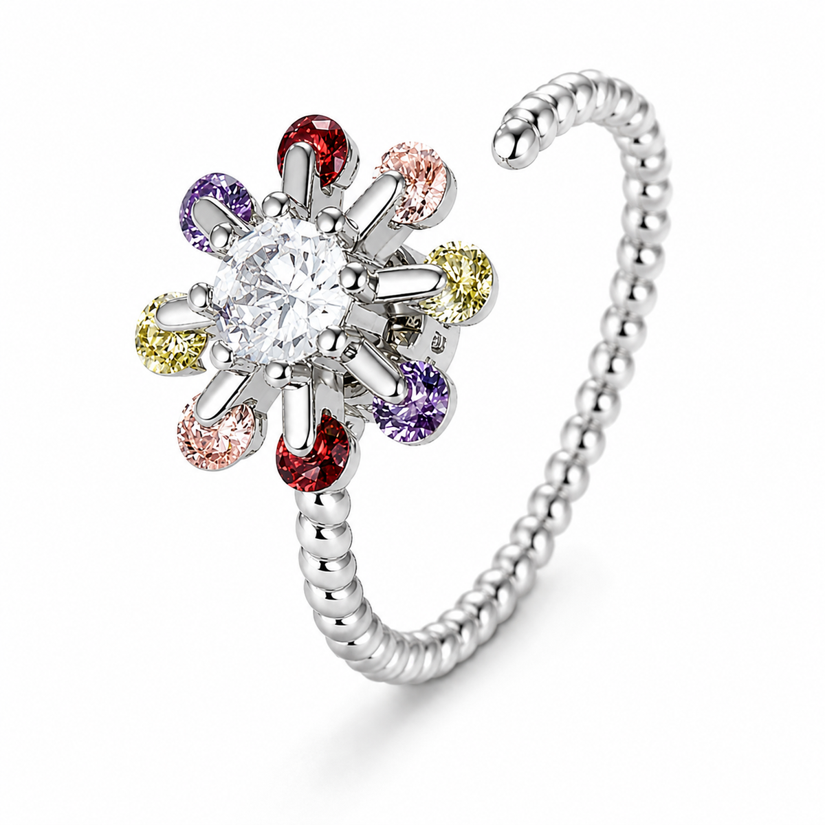 Bague anti-stress rotative Amas en coloris argenté.