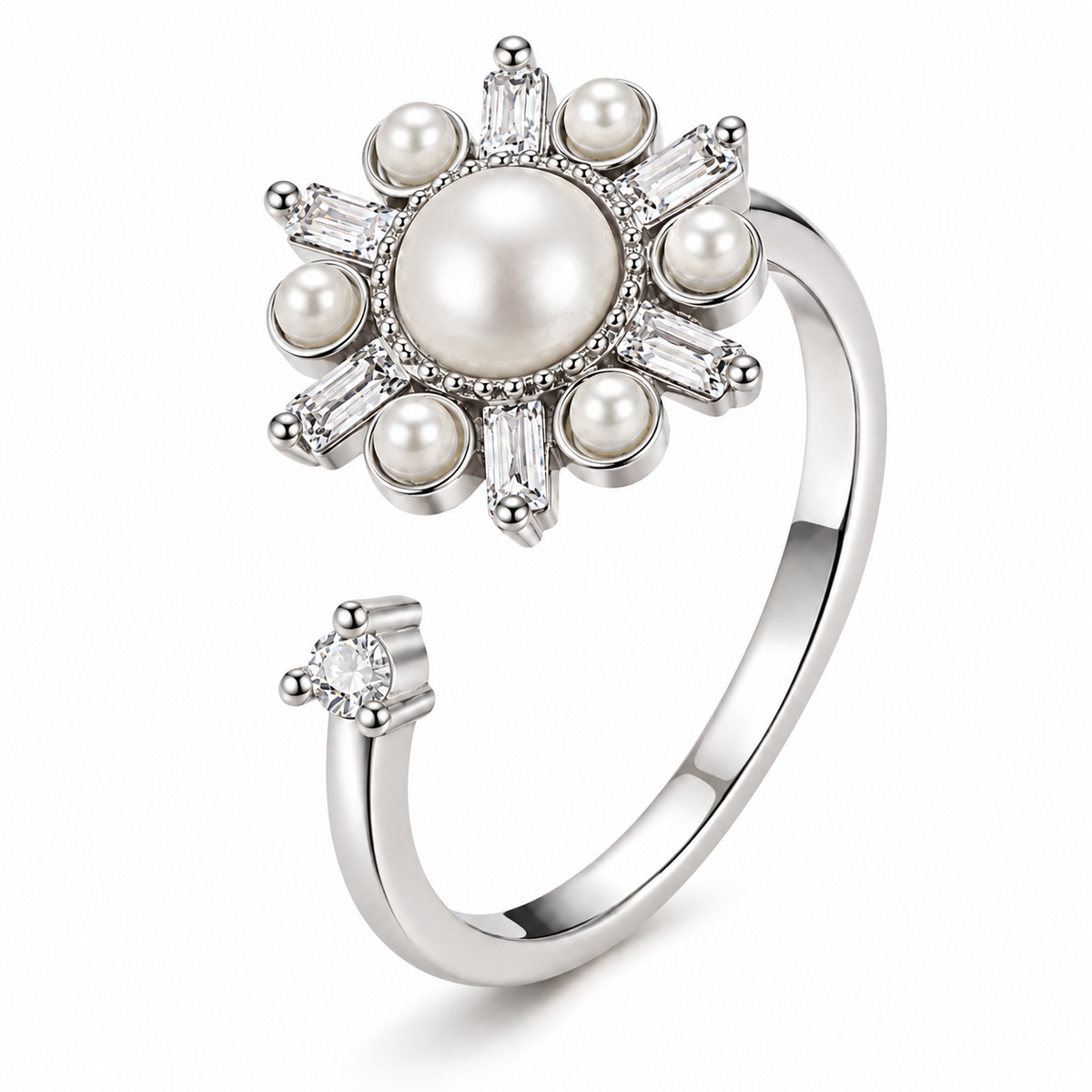 Bague anti-stress rotative Astre en coloris argenté.