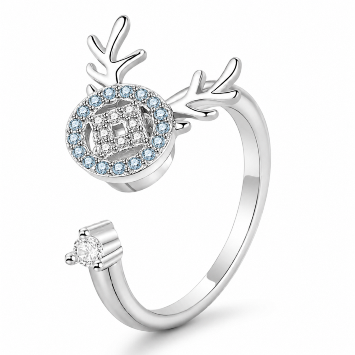 Bague anti-stress rotative Cerf en coloris argenté.