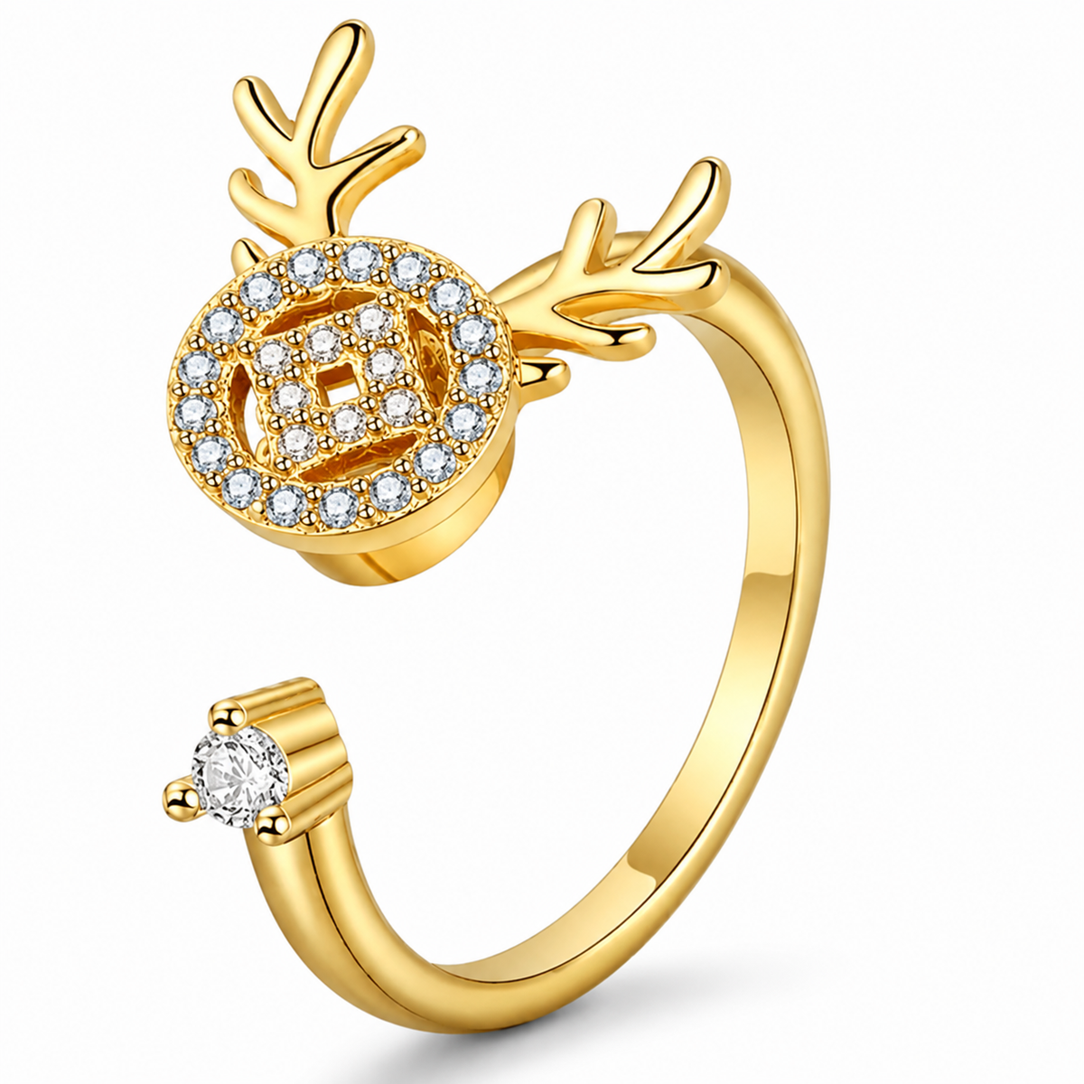Bague anti-stress rotative Cerf en coloris doré.
