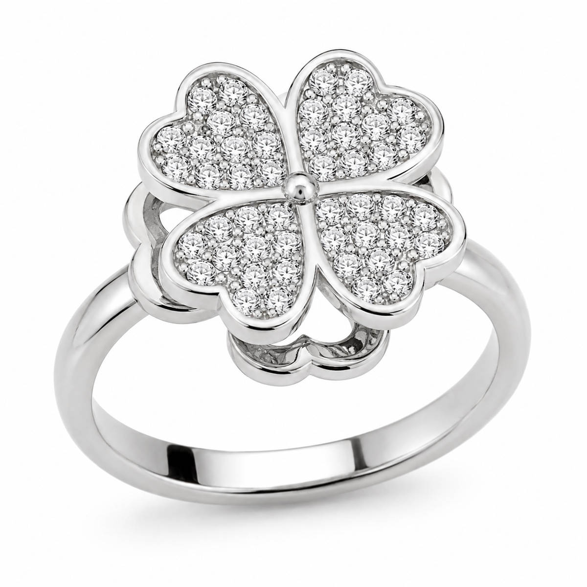 Bague anti-stress rotative Cœur Florale en coloris argenté.