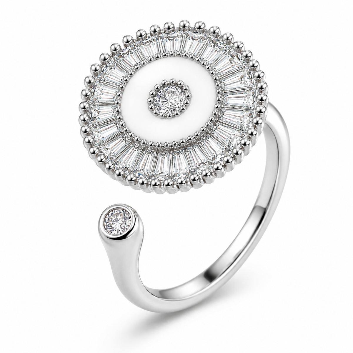 Bague anti-stress rotative Épicycle en coloris argenté.