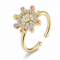 Bague anti-stress rotative Éther, roue pavée ponctuée de pierres colorées, cœur de pierres baguette