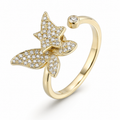 Bague anti-stress rotative Étoile Ailé dorée, papillon pavé surmonté d’une étoile pavée