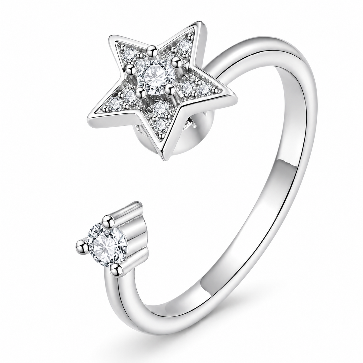 Bague anti-stress rotative Étoile en coloris argenté.