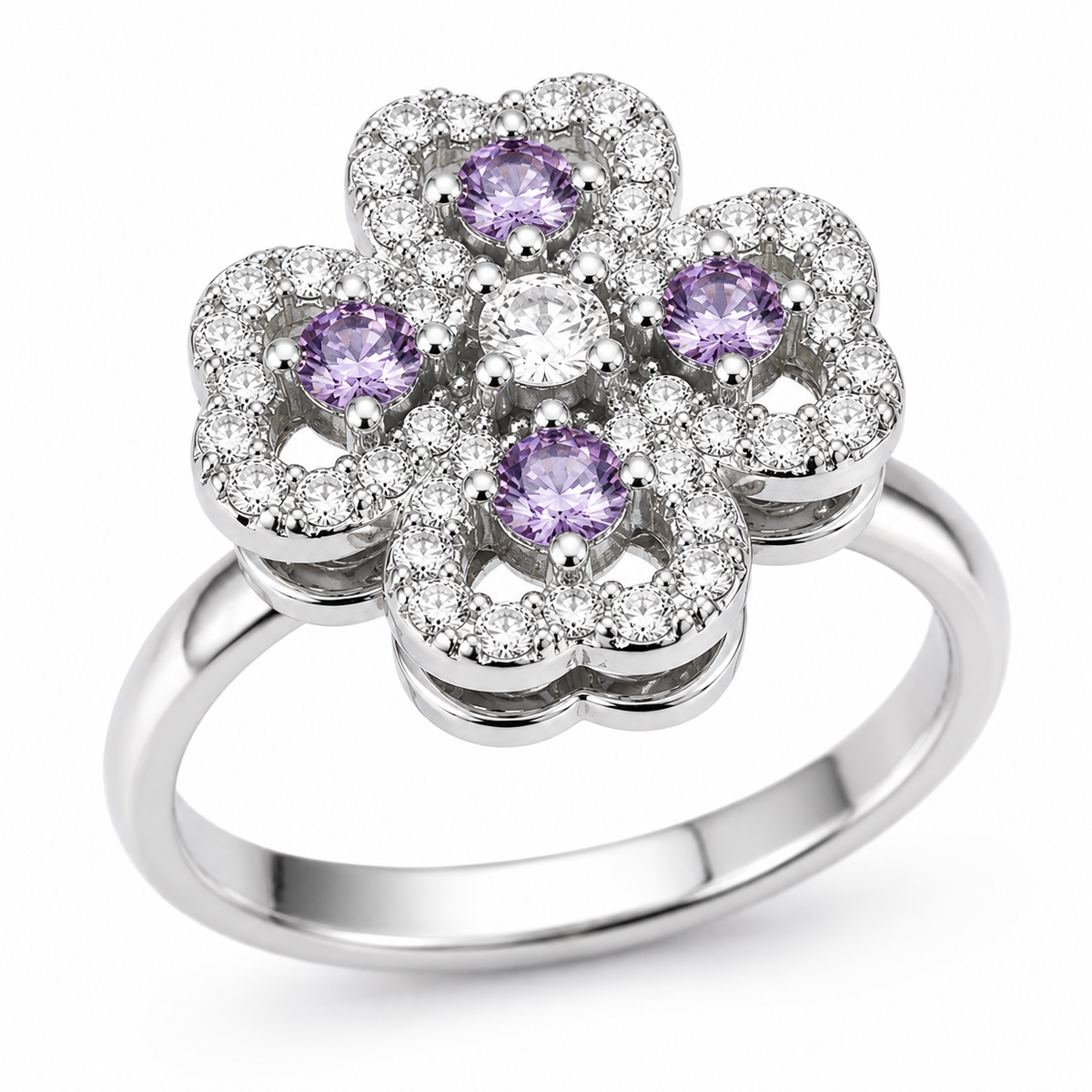 Bague anti-stress rotative Fleur Céleste en coloris argenté.