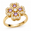 Bague anti-stress rotative Fleur Céleste dorée, fleur sertie de pierres blanches et violettes