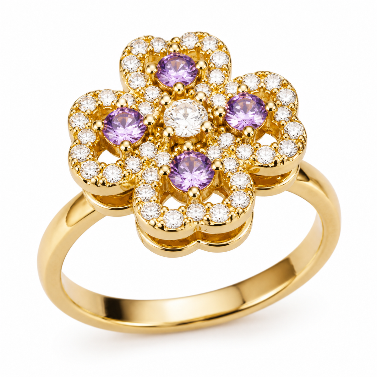 Bague anti-stress rotative Fleur Céleste en coloris doré.
