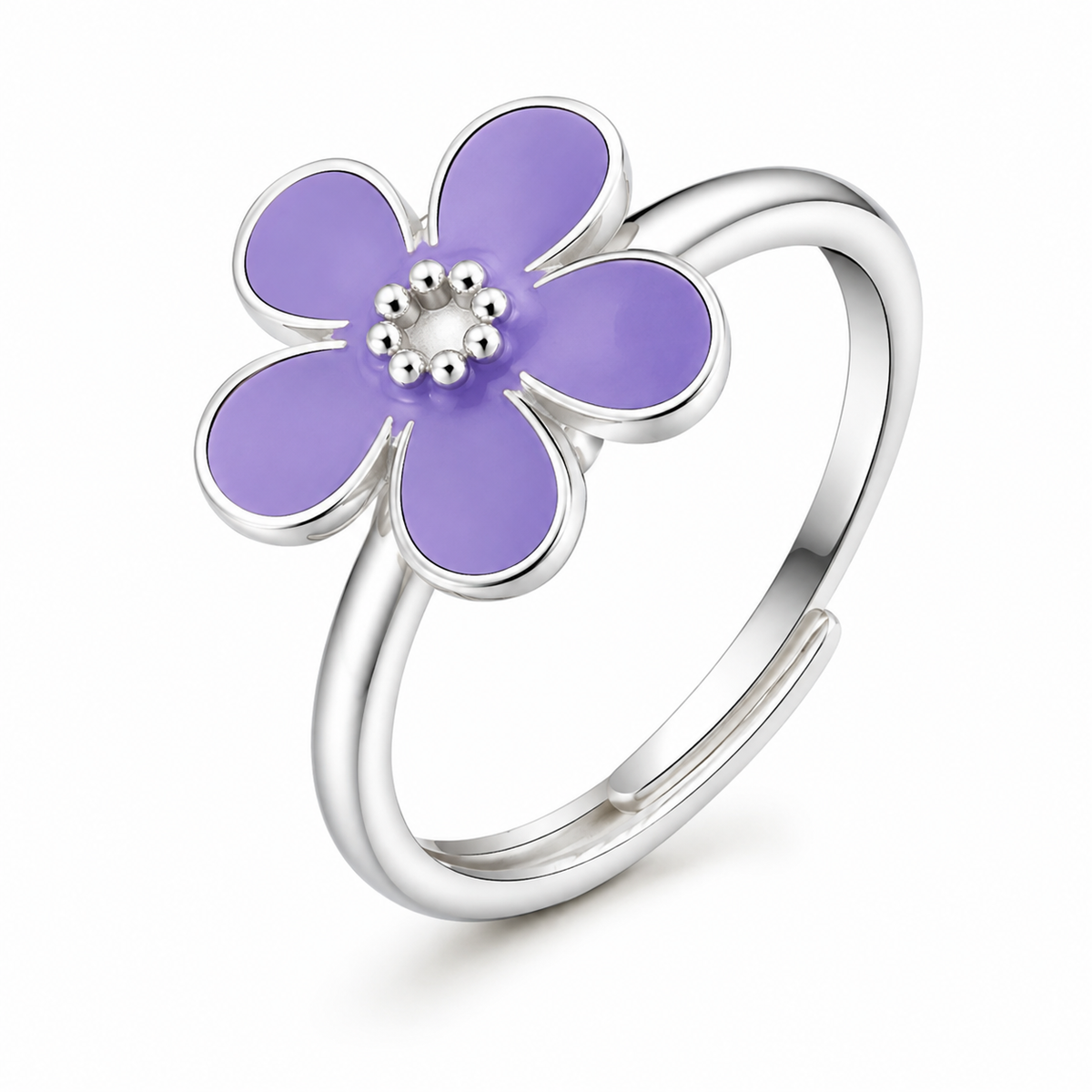 Bague anti-stress rotative Fleur Design en coloris bleu.