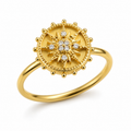 Bague anti-stress rotative Harmonie, médaillon perlé rayonnant et étoile de pierres